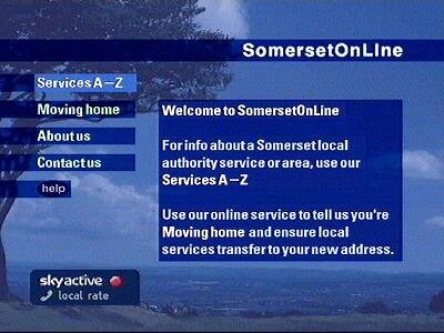 The SomersetOnline homepage. From here users can choose between the two main services - moving home and an A-Z list of council services.